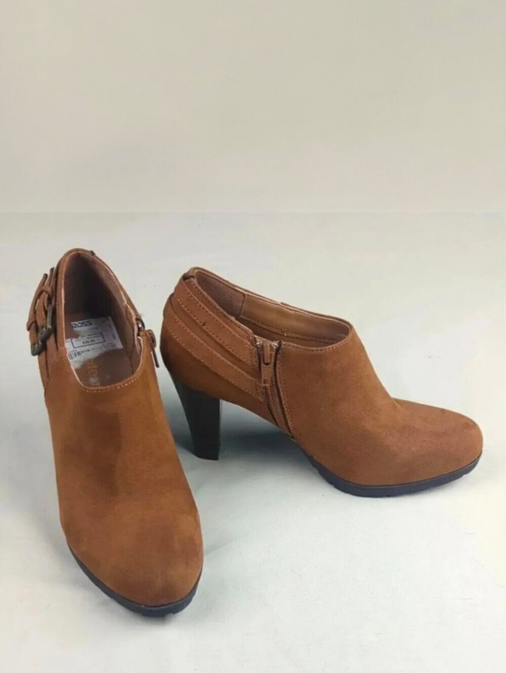 White Mt Faux Suede Booties, "Snappy"  Side Zip, 3.5" Heels, NWOT